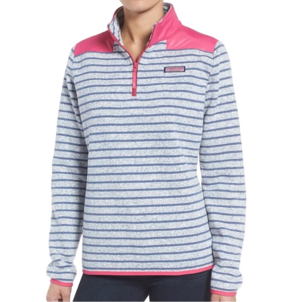 Vineyard Vines Pink & Blue Striped Quarter-Zip Pullover
